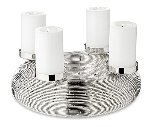 EDZARD Adventskranz Verona, Silber, Edelstahl vernickelt, modernes Adventsgesteck (ohne...
