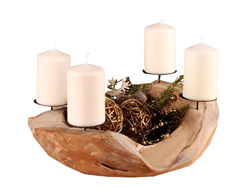 Ambientehome Teak Adventskranz Wurzelschale Holzschale Obstschale Schale massiv rund circa...