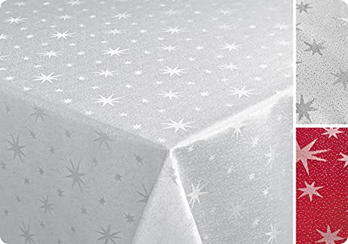 BEAUTEX Lurex Sterne Tischdecke, Silber glänzend, Weihnachtstischdecke Größe und Farbe...