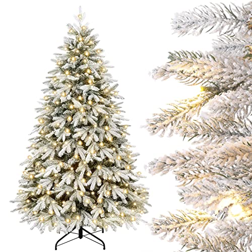 Yorbay Künstlicher Weihnachtsbaum mit Beleuchtung Weiß Schneeflocken LED Tannenbaum für...