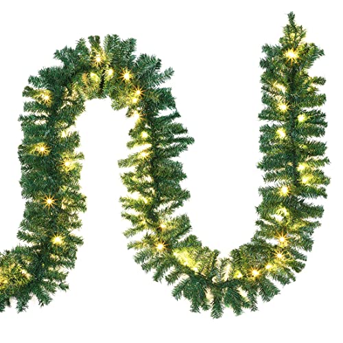 Casaria Weihnachtsgirlande mit Beleuchtung 5m 100 LEDs Beleuchtet Innen Außen Grün...