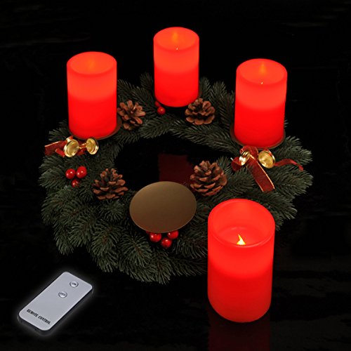 Spetebo LED Adventskerzen 4 Stück mit Fernbedienung in rot Echtwachs Kerzen LED