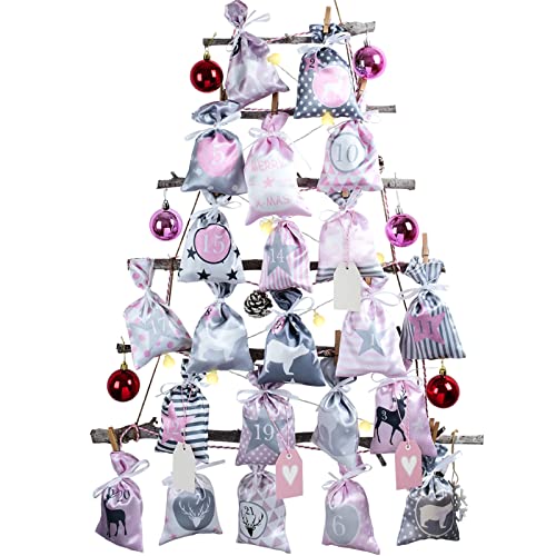 Adventskalender zum Befüllen Stoffsäckchen, 24 Stoffbeutel Kette zum selber Basteln und...