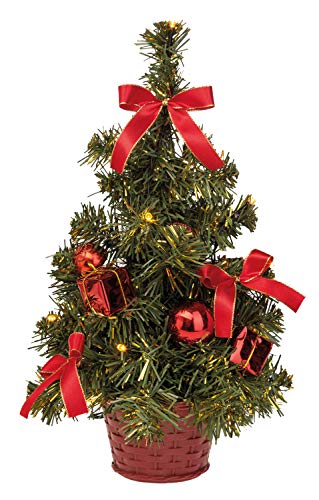 Idena 8582154 - Deko-Weihnachtsbaum mit 20 LED in Warmweiß, ca. 35 cm hoch, mit rotem...