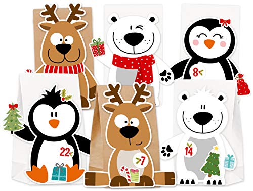 KuschelICH Adventskalender zum Befüllen Eisbär Rentier Pinguin - mit Stickern zum...