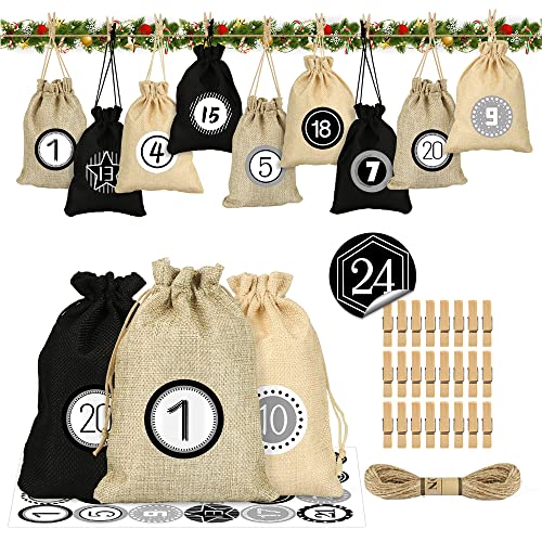 Adventskalender zum Befüllen, Stoffbeutel Adventskalender DIY，Jutesäckchen...