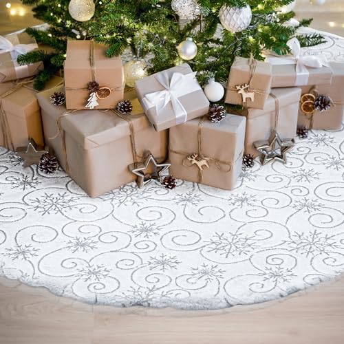 GIGALUMI Weihnachtsbaumdecke, 120 cm Weihnachtsbaumrock, Weiß und Silber,...