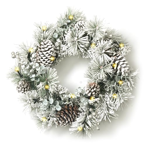 VALERY MADELYN Weihnachtskranz 54cm mit 20 LED Beleuchtet batteriebetrieben Türkranz...