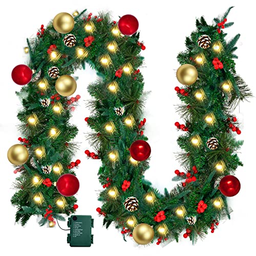 Weihnachtsgirland mit Beleuchtung 2.7m Tannengirlande aussen mit Weihnachten Kugeln...