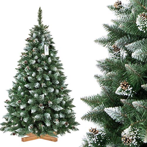 FAIRYTREES Weihnachtsbaum künstlich Kiefer, Natur-Weiss beschneit, Material PVC, echte...